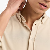 BUTTON DOWN PIQUE SHIRT - BEIGE